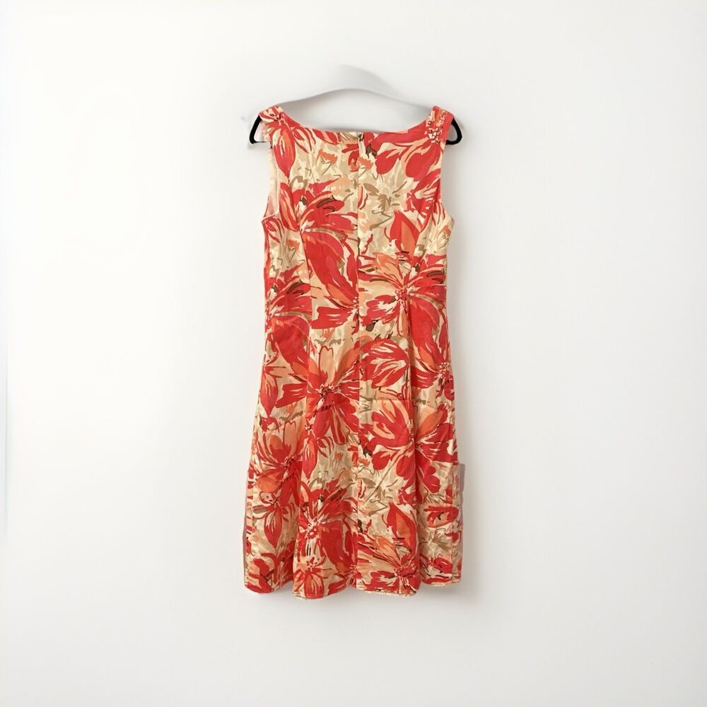 Dress-Coldwater Creek Vibrant Floral Midi Dress-Orange Flowers-Sleeveless Sz 14 - Picture 2 of 5